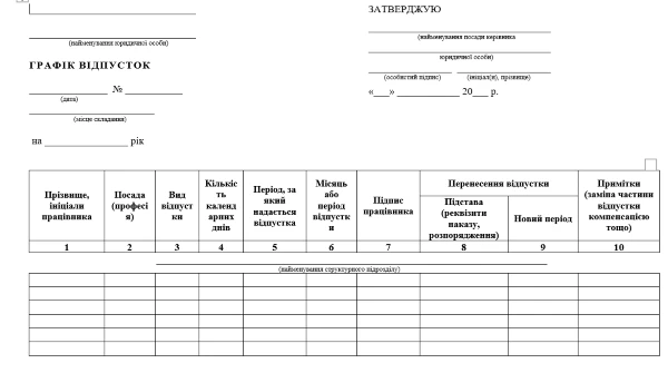 Форма графика отпусков