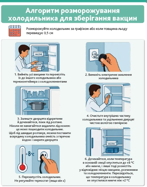 Алгоритм розморожування холодильника для зберігання вакцин