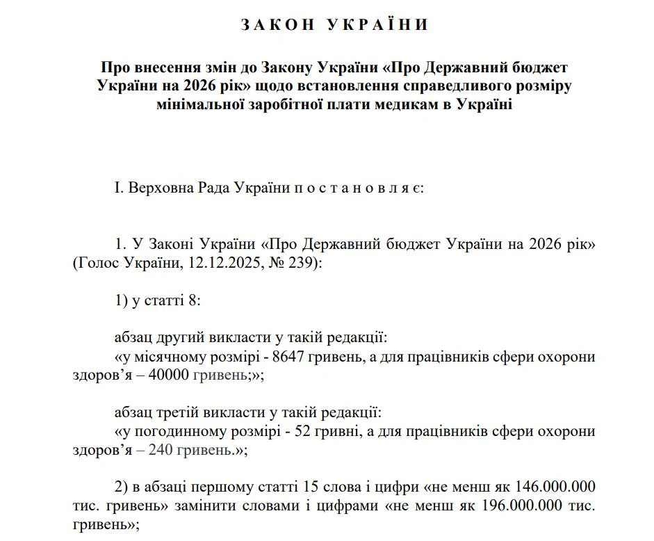 Депутати планують збільшити мінімальну зарплату всім медикам до 40 тис грн — законопроєкт № 14357