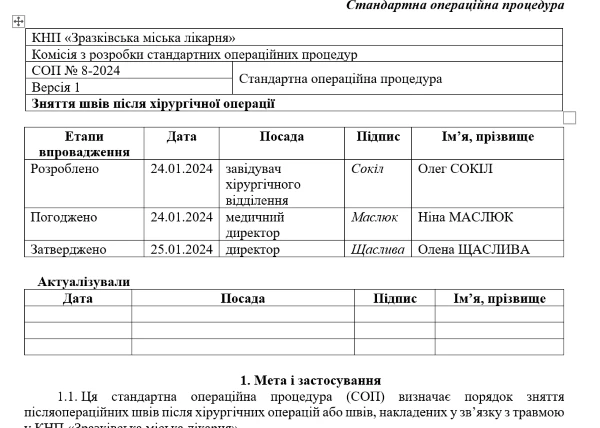СОП Зняття швів після операції