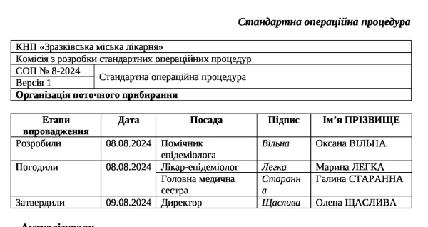 СОП «Організація поточного прибирання»