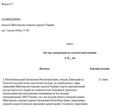 Звіт про онкологічні захворювання - форма 7