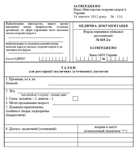 бланк форми 025-2