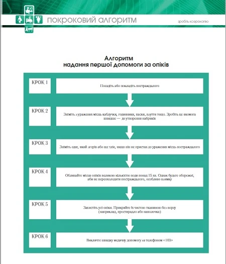 Алгоритм  надання першої допомоги за опіків Алгоритм  надання першої допомоги за опіків