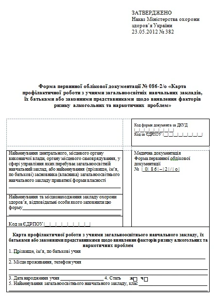 Форма № 086-2 бланк форми 086-2