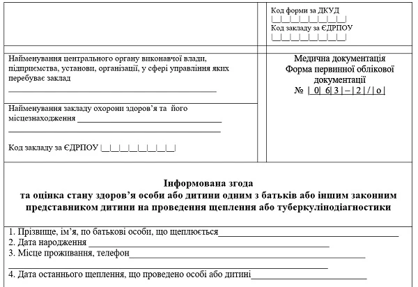 Информированное согласие родителей: форма №063-2/о Информированное согласие родителей: форма №063-2/о
