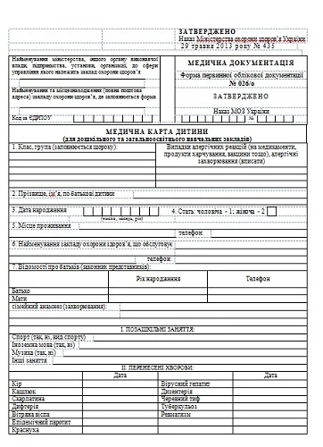 Форма 026: як заповнювати медичну карту дитини бланк форми 026