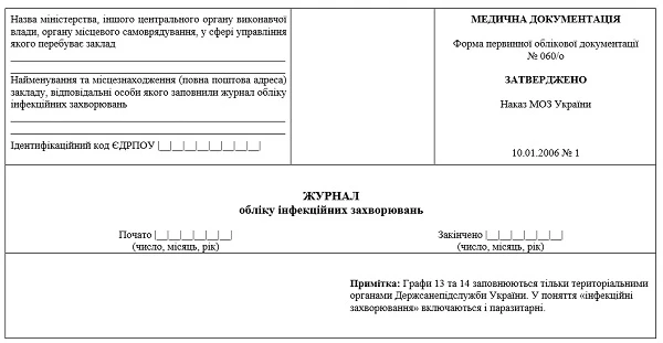 Журнал учета инфекционных заболеваний: форма 060/о