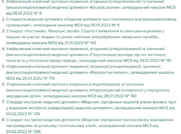 Стандарти і протоколи — 2022 Стандарти і протоколи, які МОЗ затвердило у 2021—2022 роках